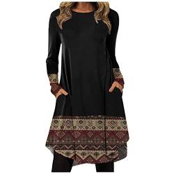 Abendkleider ße Größ,Kleid Damen Elegant Tshirt Kleider Damen Oversize Modernes Brautkleid Mode Damen Rundhalsausschnitt Wind Print Kleid Unregelmäßiger Saum Lässiges Loses Grü (Multicolor-2,M) von MICKURY