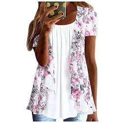 Crop Shirt Damen, Oversize T Shirt Damen Top Pailletten Short Sleeve Backless Poloshirt of The Damen Shirt Fledermausärmel Langarm Sommer Blusen Für Top Locker Crisscross Shirt (Rosa,L) von MICKURY