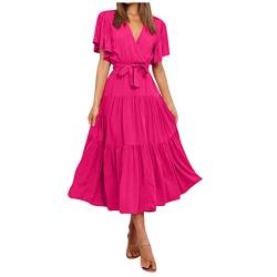 Damen Sommerkleid,Abendkleider rosa,Kleider Party,ana Alcazar Kleid,Kleid mit rückenausschnitt,wickelkleid,Kleider Italienischer Stil,Rock Weiss(Hot Pink-2,L) von MICKURY