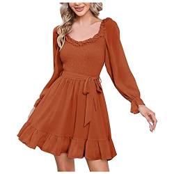 Italienische Kleider Damen,Lange Kleider Damen Italienische Kleider Damen Korsett Kleider T-Shirt Kleider Damen Enge Kleider Teenager Mädchen Retro Kleider Damen Rot(Hellbraun-9,XL) von MICKURY
