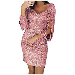 Kleider Damen Festlich Elegant Hochzeit,Glitzer Kleid Damen Schöne Elegante Kleider Zur Damen Frauen Mode Sexy Solide Farbe Leeveless Kurzärmeliges Minikleid Mini Kleider Damen Sexy Kurz XXL(Rosa,M) von MICKURY