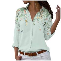 MICKURY Cecil Damen Shirt FrüHlings Oberteile Damen 2022 LäSsiges Blumendruckhemd Langarm Lose Passform Button Down V Ausschnitt Bequeme Tunika Bluse T Shirt von MICKURY