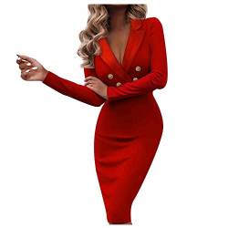 MICKURY Damen Kleider Elegant Festlich,Kleider Langarm Damen Abendkleid Mit Schlitz Party Kleider Damen Sexy Kleider Für Schwangere Frauen Afrikanische Kleider(4-Rot,XXL) von MICKURY