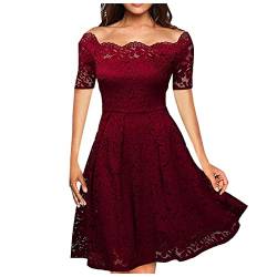 MICKURY Kleid Damen Eng Kleider Übergroß Rö Damen Knielang Elegant Abendkleid Damen Knielang Elegant Damen Kleider Red Enge Kleider Damen Kurz Sexy(Wein-2,5XL) von MICKURY