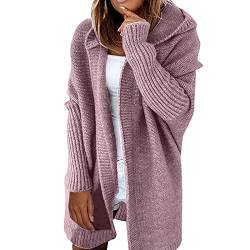 MICKURY Lange Strickjacken Damen rosa Pullover Damen Tik tok Pullover Kaputzenpulli Fleece Pullover Strickweste Flauschiger Pullover Damen Trachtenstrickjacke Damen Pullover gestreift(c-Violett,M) von MICKURY