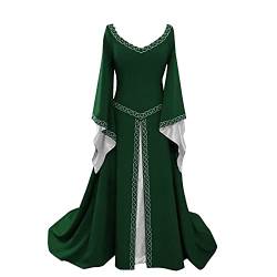 MICKURY Minikleid Apricot Spitzen Brautkleid Strandkleider Knielang Moderne Standesamtkleider Damen Halloween Retro Langarm O Ausschnitt Besticktes Ausgestelltes Schmales Kleid Grün-A M von MICKURY