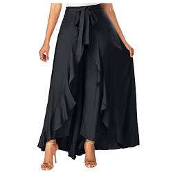 MICKURY Overall Damen Festliche Hosen Breite Hosen Gardeur Hosen Jumpsuit Damen Langarm Festlich Lässige Doppellagige Hosenrock Mit Weitem Bein Für Damen Unregelmäßige Rüschen Lange Hosen Zum von MICKURY