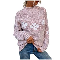 MICKURY Oversize Pulli,Norweger Pullover Damen Norwegerpullover Pullis Bedrucken Lange Pullover Für Leggings Off White Pulli Pullover Leopardenmuster Weißer Hoodie(Rosa,S) von MICKURY