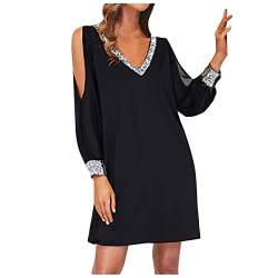 MICKURY Party Kleider Damen,Prinzessinen Kleider Damen Silvester Kleid Damen Festliche Kleider Für Damen 50 Schleppennadel Brautkleid Cocktail Kleider Elegant Für Damen(Schwarz-2,S) von MICKURY