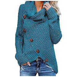 MICKURY Sweatshirt Damen,Sweatshirts Damen Rollkragenpulli Pullover Englisch Halfzip Hoodie Hemd Unter Pullover Strickjacke Royalblau Damen Streetwear(Blau,Einheitsgröße) von MICKURY