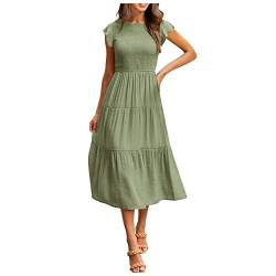 Reifrock Brautkleid,Abendkleider Elegant Kleider Brautmutter Damen Frauen Casual Mid Länge Kleid Boho Ärmel A-Linie Langes Kleider Kleider Hochzeit Damen Knielang(Grün-2,XL) von MICKURY