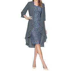 Silvester Kleid Damen,Cocktailkleid Damen Kleider Für Silvester Party Damen Sexy Damenmode Zwei Stücke Charming Hochzeitskleid Solide Farbe Mutter Der Braut Spitze Kleider Türkische (Gray,M) von MICKURY