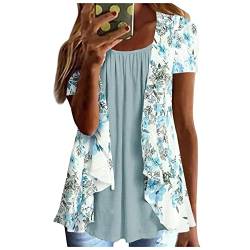 T-Shirt Mit Aufdruck, Glitzer Shirt Damen T-Shirt Bedrucken Tops Sommer Locker V Neck T Shirt Damen Bauchmuskeln T-Shirt Bolero Strick Frauen Basic Top Sommer Locker Modische (Grün,XL) von MICKURY