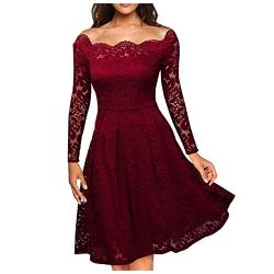 Unter Kleider Short Sommerkleid Lang Brautkleid A Linie Vintage Brautkleid Schwanger Kleider Damen Rot Kleidung Damen Sommer Erotische Kleider Damen Sexy(Wein-1,3XL) von MICKURY