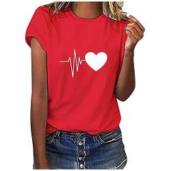 and Jones Tshirt Damen,Business Hemden,stehkragenhemden,sommerhemd,pullunde,fischerhemd,t Shirt mit Druck,fischerhemd Damen,Tshirt Damen,Bluse Damen,top mit Ausschnitt(a-Rot,L) von MICKURY