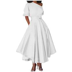 damen kleider,für brautmutter sommerkleid midi 50ger jahre kleider damen abendkleider große größen cordkleid damen kleid winter damen hauskleid kleid mit cut outs rockabilly hochzeitskleid(Weiß,L) von MICKURY