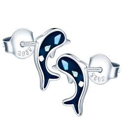 MICMIF Delphin Ohrstecker Silber 925 Damen Ohrringe Blau Delfin Ohrstecker Hypoallergen Niedliches Meerestier Schmuck für Frauen Mädchen Kinder von MICMIF