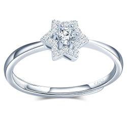 MICMIF Ring Stern Zirkonia 925 Sterling Silber Ringe für Damen Frauen Mädchen Verstellbare Ring Stern Versprechensring Ehering Verlobungsring Simulierte Diamant Silberringe Schmuck von MICMIF