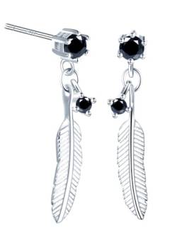 MICMIF Silber 925 Feder Ohrringe für Damen Ohrhänger Feder mit schwarz Zirkonia Ohrringe hängend Schmuck Ohrschmuck Tropfen Ohrringe für Frauen Mädchen von MICMIF