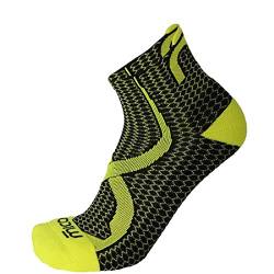 MICO CA01504 Unisex kurze Trailrunning-Socken Light Weight Odor Zero Ionic+, 100% Made in Italy, Schwarz/Neongelb, 44-46 von MICO