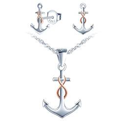 MICSAVI Anchor Anker Kette und Ohrringe für Damen Sterling Silber 925 Anker mit Infinity Symbol Anhänger Halskette Ohrstecker Schmuckset für Damen Geburtstag Muttertag von MICSAVI