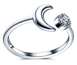 MICSAVI Damen Ring, 925 Sterling Silber Mond und Stern verstellbarer Ring Halbmond Offener Ring Schmuck für Frauen Mädchen von MICSAVI