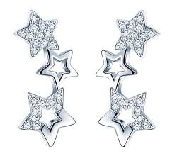 MICSAVI Ohrringe Damen 925 Sterling Silber mit Zirkonia 3 Sterne Ohrstecker Ohr Piercing Stud Earrings Ohrschmuck für Frauen Mädchen von MICSAVI