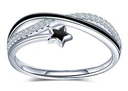 MICSAVI Schwarzer Stern Ring Verstellbar 925 Sterling Silber Verstellbarer Ring Vorsteckring Stern Schmuck für Damen Frauen Mädchen von MICSAVI