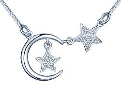 MICSAVI Stern und Mond Kette Damen 925 Sterling Silber Halbmond mit Doppelstern Halskette für Frauen & Mädchen von MICSAVI