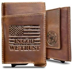 MID WEST RANGE Minimalistische Geldbörse, hergestellt in den USA, Vollnarbenleder, patriotisches Design, magnetischer Geldgurt, hergestellt in Amerika, Vintage Brown, Minimalistisch von MID WEST RANGE