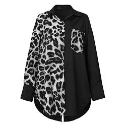 MIDJ Bluse Damen Elegant，Shirt Damen Bluse Leoprint Casual Schwarz Weiß Sexy Shirt Tunika Langarm Shirt Knopf Revers Tops Elegant Schick Rückenschlitz Kaftan Shirt Jacke für Mädchen Damen,XL von MIDJ