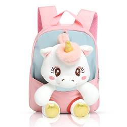 MIDSuN Kleiner Kinderrucksack,Abnehmbarer Plüsch Puppe Kindergartenrucksack,Einhorn Kindergarten Rucksack Kindertasche für 2-5 Jährige Kindergarten Junge und Mädchen (Rosa) von MIDSuN