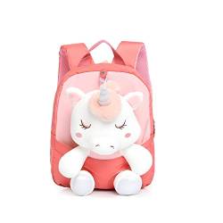 MIDSuN Kleiner Kinderrucksack,Abnehmbarer Plüsch Puppe Kindergartenrucksack,Einhorn Kindergarten Rucksack Kindertasche für 2-5 Jährige Kindergarten Junge und Mädchen (Wassermelonenrot) von MIDSuN