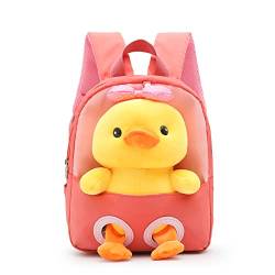 MIDSuN Kleiner Kinderrucksack,Abnehmbarer Plüsch Puppe Kindergartenrucksack,Enten Bär Kindergarten Rucksack Kindertasche für 2-5 Jährige Kindergarten Junge und Mädchen (Wassermelonenrot) von MIDSuN