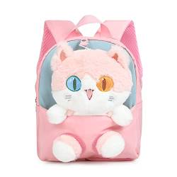 MIDSuN Kleiner Kinderrucksack,Abnehmbarer Plüsch Puppe Kindergartenrucksack,Katze Kindergarten Rucksack Kindertasche für 2-5 Jährige Kindergarten Junge und Mädchen (Rosa) von MIDSuN