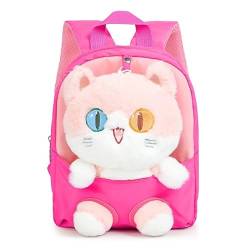 MIDSuN Kleiner Kinderrucksack,Abnehmbarer Plüsch Puppe Kindergartenrucksack,Katze Kindergarten Rucksack Kindertasche für 2-5 Jährige Kindergarten Junge und Mädchen (Rosarot) von MIDSuN