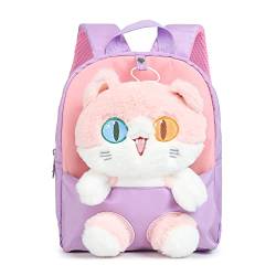 MIDSuN Kleiner Kinderrucksack,Abnehmbarer Plüsch Puppe Kindergartenrucksack,Katze Kindergarten Rucksack Kindertasche für 2-5 Jährige Kindergarten Junge und Mädchen (Violett) von MIDSuN