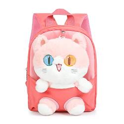 MIDSuN Kleiner Kinderrucksack,Abnehmbarer Plüsch Puppe Kindergartenrucksack,Katze Kindergarten Rucksack Kindertasche für 2-5 Jährige Kindergarten Junge und Mädchen (Wassermelonenrot) von MIDSuN