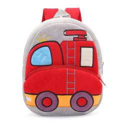 MIDSuN Rucksack Bagger Kindergarten,Bagger Rucksack Kindergarten Kindergartenrucksack,Mini Rucksack Bagger für 2-5 Jährige Kindergarten Junge und Mädchen (Feuerwehrwagen) von MIDSuN