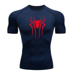 MIDUNU Männer Spider Kurzarm-T-Shirt atmungsaktiv schnell trocknend Sport Top Bodybuilding Trainingsanzug Kompressionshemd Fitness Männer,14,M von MIDUNU