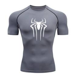 MIDUNU Männer Spider Kurzarm-T-Shirt atmungsaktiv schnell trocknend Sport Top Bodybuilding Trainingsanzug Kompressionshemd Fitness Männer,15,S von MIDUNU