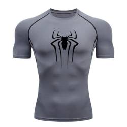 MIDUNU Männer Spider Kurzarm-T-Shirt atmungsaktiv schnell trocknend Sport Top Bodybuilding Trainingsanzug Kompressionshemd Fitness Männer,16,L von MIDUNU
