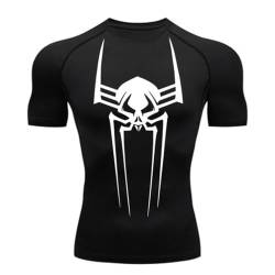 MIDUNU Männer Spider Kurzarm-T-Shirt atmungsaktiv schnell trocknend Sport Top Bodybuilding Trainingsanzug Kompressionshemd Fitness Männer,21,L von MIDUNU