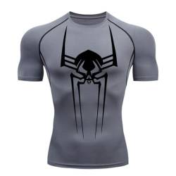 MIDUNU Männer Spider Kurzarm-T-Shirt atmungsaktiv schnell trocknend Sport Top Bodybuilding Trainingsanzug Kompressionshemd Fitness Männer,9,S von MIDUNU