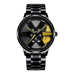 MIDYUID Herren Uhren Hohl Auto Rad Felgen Nabe Uhr Wasserdicht Sport Uhr Armbanduhren für Herren Geschenke (Yellow-01) von MIDYUID