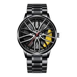 MIDYUID Herren Uhren Hohl Auto Rad Felgen Nabe Uhr Wasserdicht Sport Uhr Armbanduhren für Herren Geschenke (Yellow-02) von MIDYUID