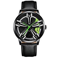 MIDYUID Herrenuhren Auto Felge Nabe Uhr Hohl Stereoskopische Rad Mode Sport Quarzuhr für Männer Geschenke Armbanduhren (Green-04) von MIDYUID