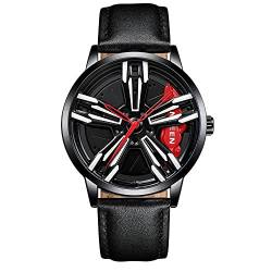 MIDYUID Herrenuhren Auto Felge Nabe Uhr Hohl Stereoskopische Rad Mode Sport Quarzuhr für Männer Geschenke Armbanduhren (Red-04) von MIDYUID