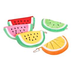 MIEDEON 2 Stück Kinder Kleingeldbörse Wassermelone Münztaschen Plüsch Aufbewahrungstasche Mini Geldtasche Cartoon Schlüsseltasche (Grün+Orange,5.5X3.1In) von MIEDEON