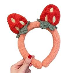 MIEDEON 3 Pack Erdbeeren Haarband Plüsch Stirnbänder Spa-Stirnband für Kinder Mädchen Haarband Gesichtshaarband (Orange,OneSize) von MIEDEON